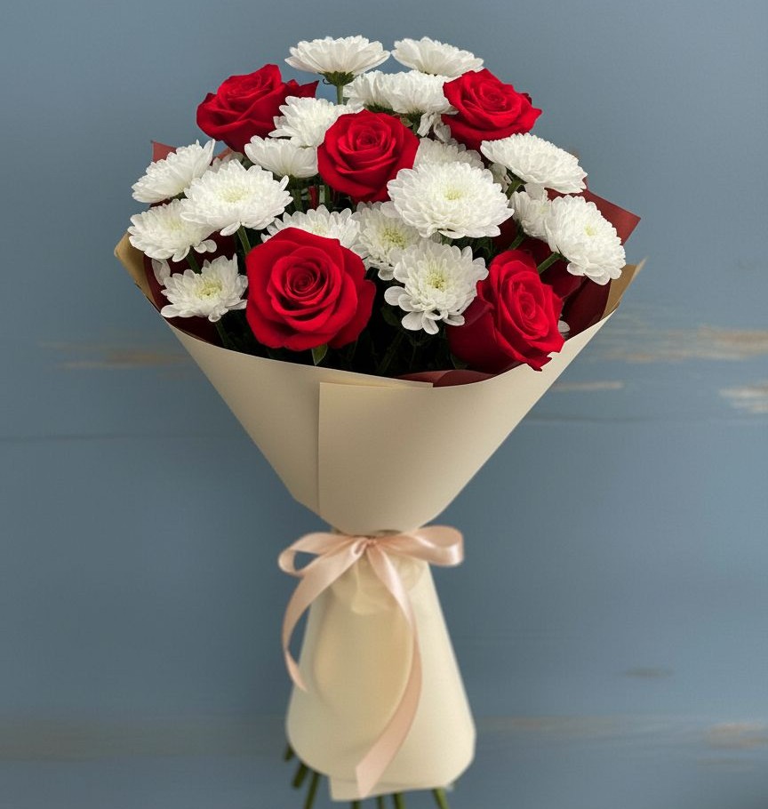 Букет цветов из: Розы и Хризантемы в Поселок имени Степана Разина