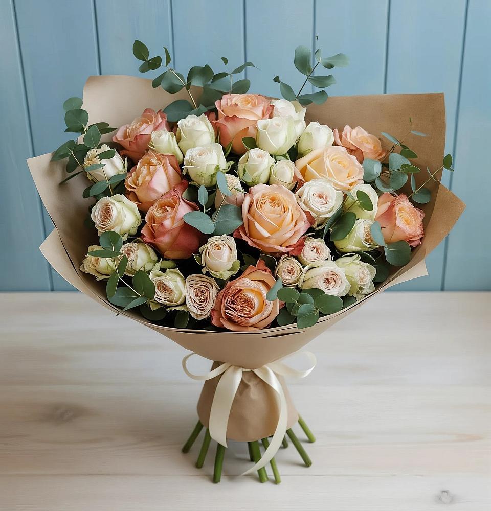 Букет цветов из: Альстромерии и Розы в Поселок имени Степана Разина