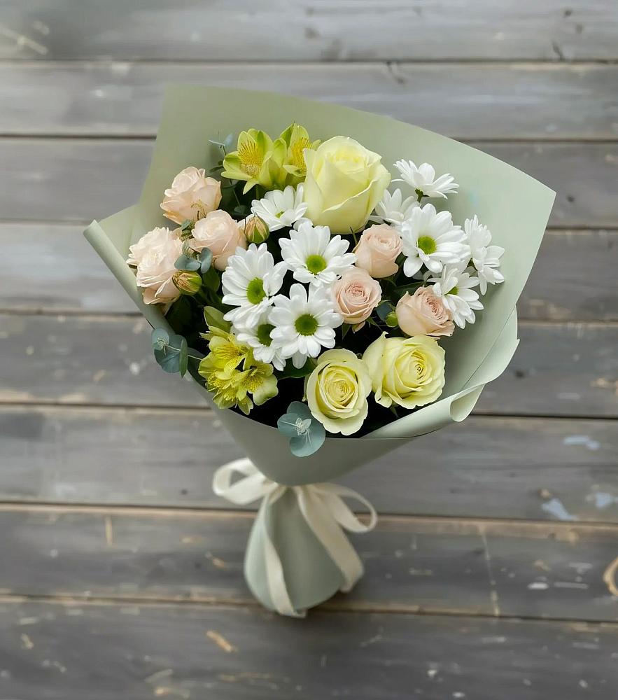 Букет цветов из: Альстромерии, Розы и Хризантемы в Поселок имени Степана Разина