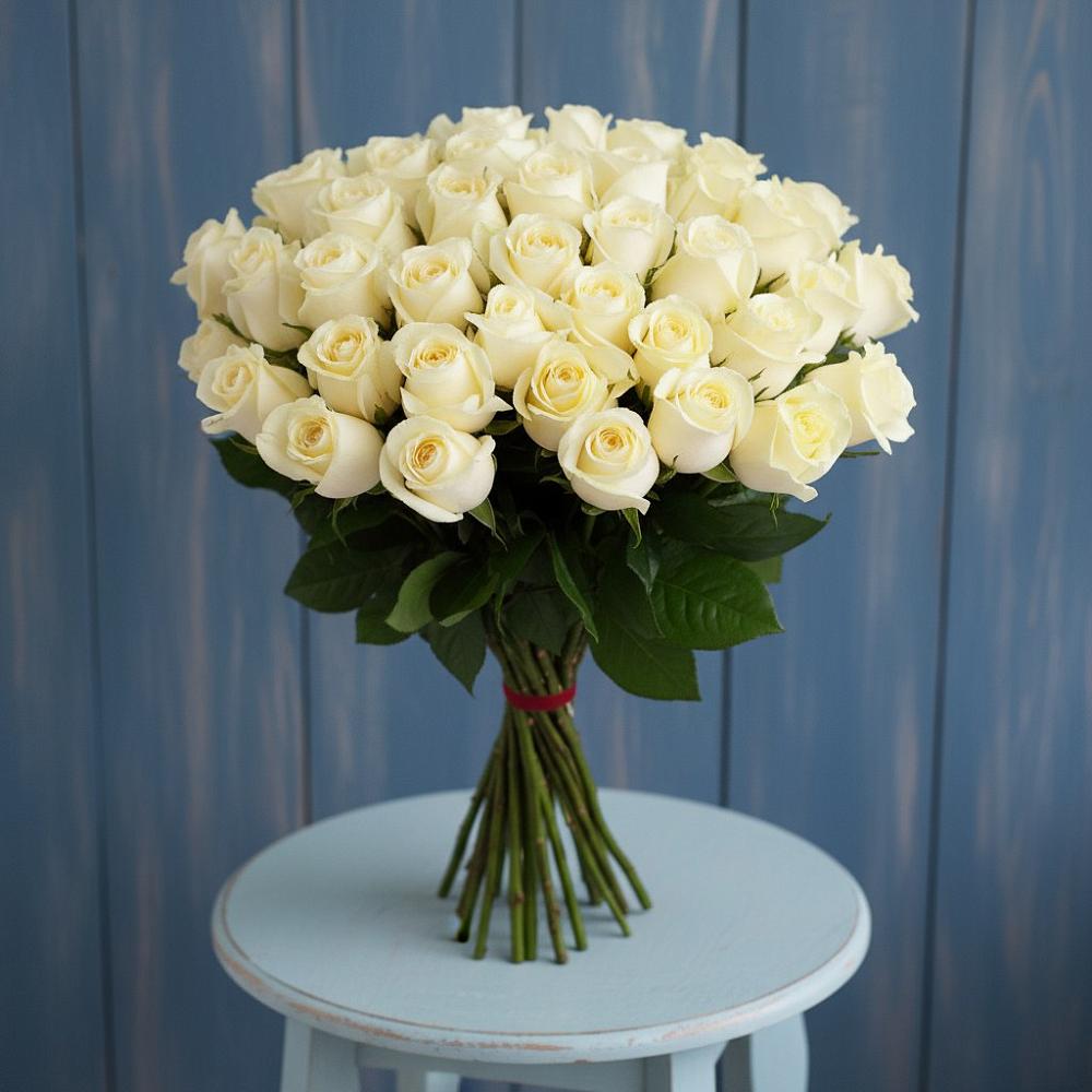 Букет 51 Белая роза Эдлесс Лав в Поселок имени Степана Разина