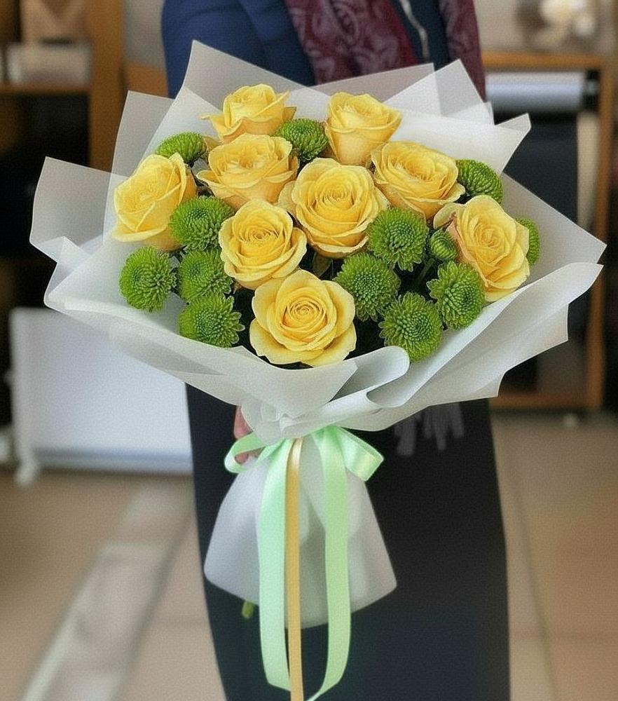 Букет цветов из: Хризантемы и Розы в Поселок имени Степана Разина