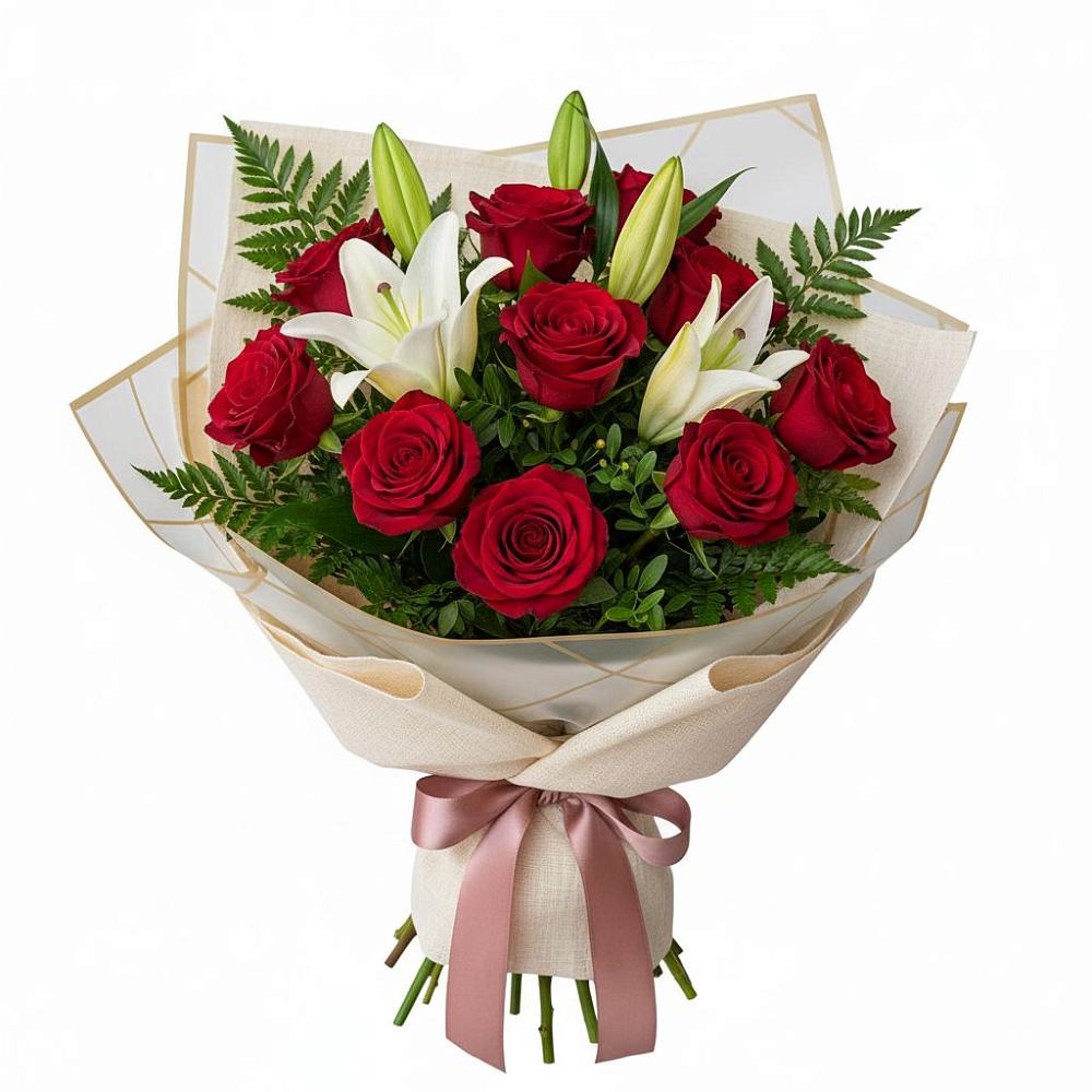 Букет цветов из: Лилии и Розы в Поселок имени Степана Разина