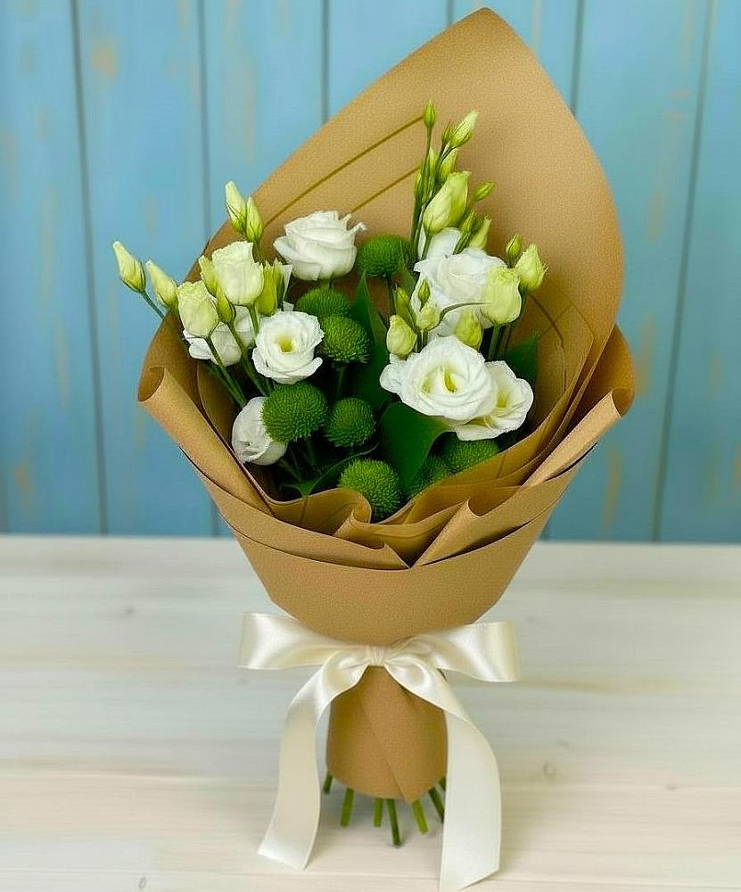 Букет цветов из: Хризантемы и Лизиантусы в Поселок имени Степана Разина