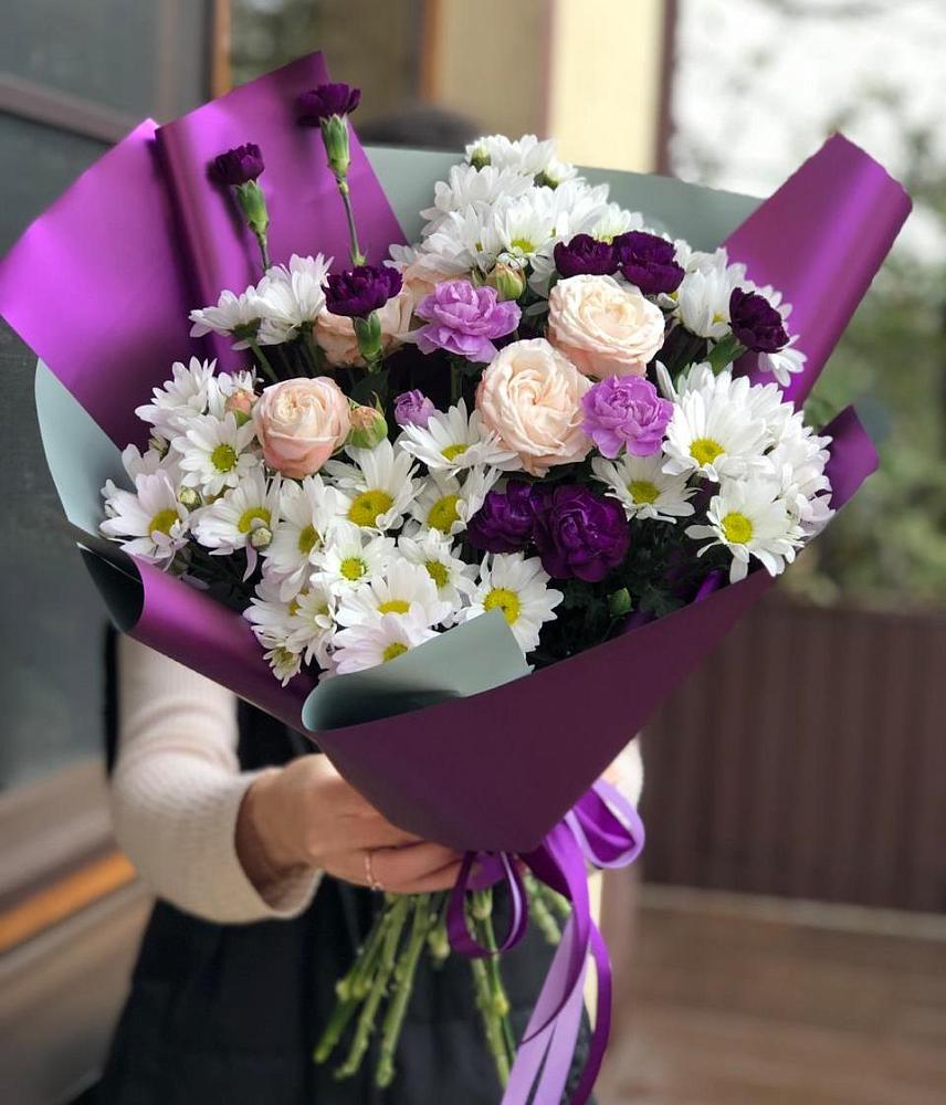 Букет цветов из: Хризантемы, Гвоздики и Розы в Поселок имени Степана Разина