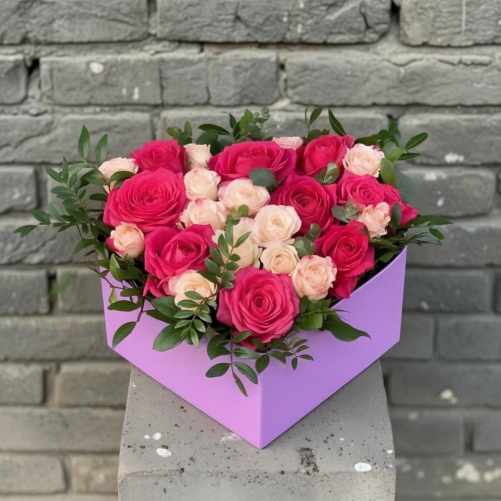 Цветочная композиция из Розы в коробке в Поселок имени Степана Разина