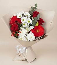 Букет цветов из:  Розы, Хризантемы, Герберы и Лилии в Поселок имени Степана Разина