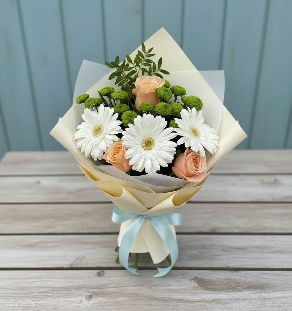 Букет цветов из: Герберы, Розы и Хризантемы в Поселок имени Степана Разина