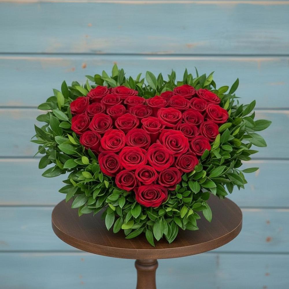 Цветочная композиция из Розы в виде сердца в Поселок имени Степана Разина