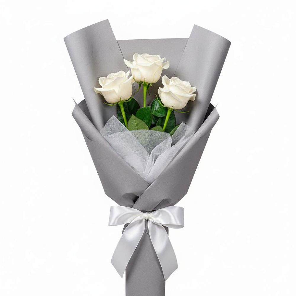 Букет 3 белые розы в Поселок имени Степана Разина