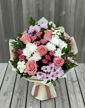Букет цветов из:  Альстромерии, Гвоздики, Розы и Хризантемы в Поселок имени Степана Разина