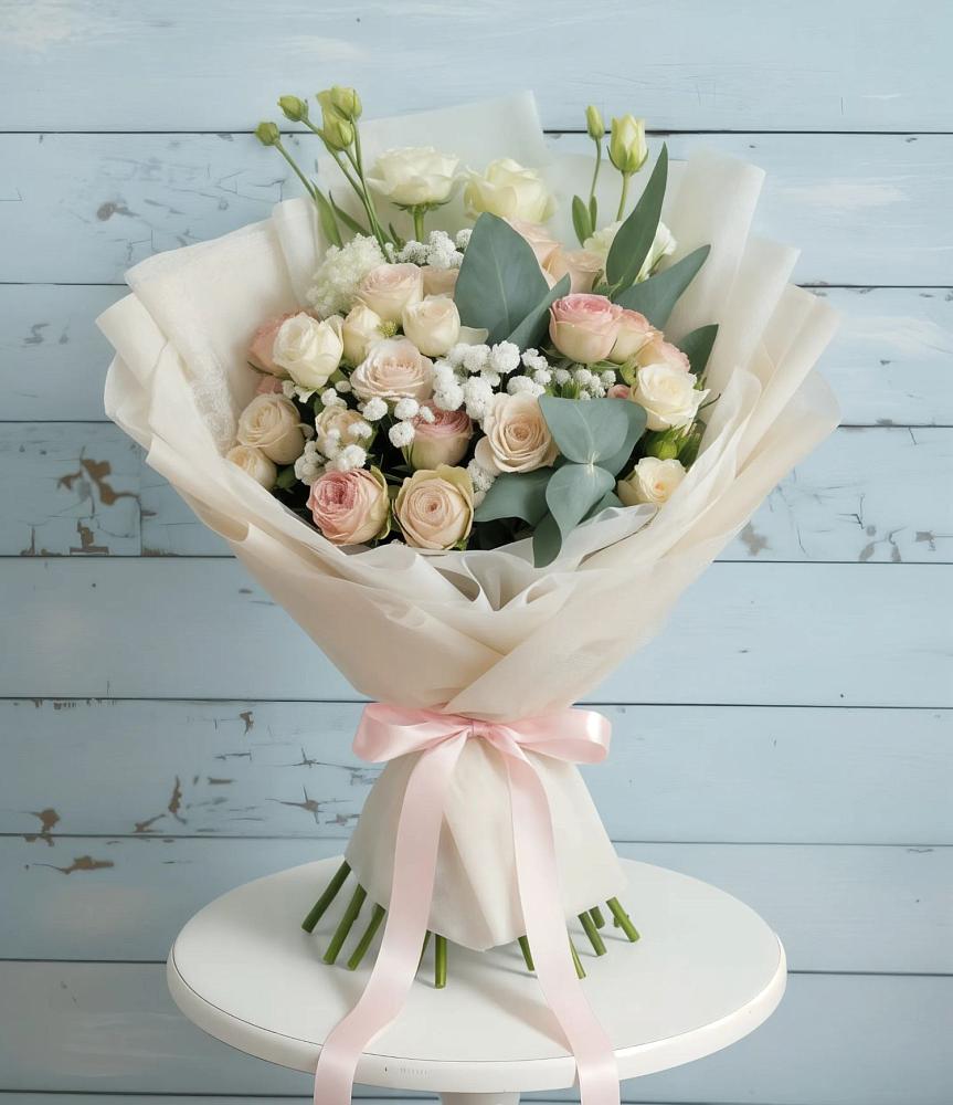 Букет цветов из: Розы и Лизиантусы в Поселок имени Степана Разина