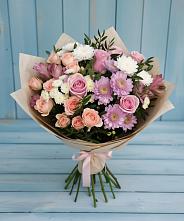 Букет цветов из:  Хризантемы, Розы и Альстромерии в Поселок имени Степана Разина