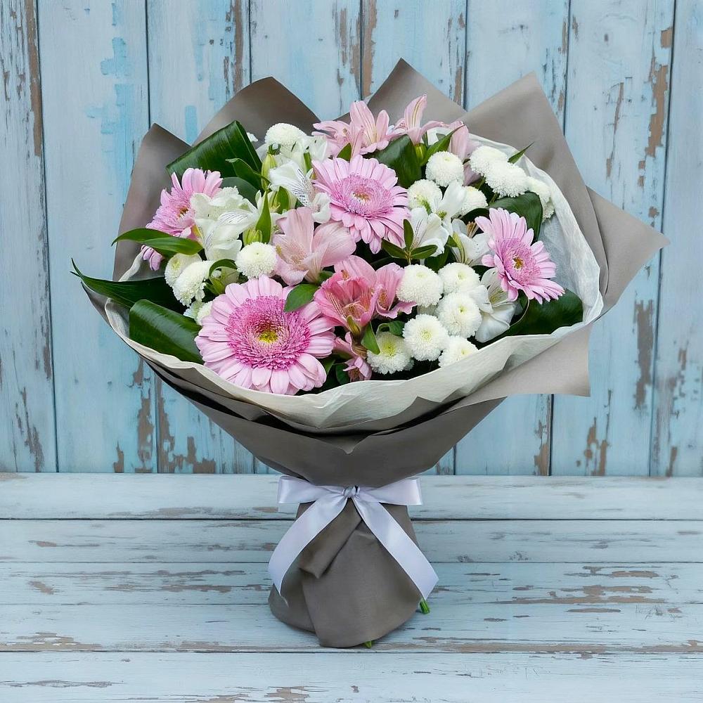 Букет цветов из: Герберы, Альстромерии и Хризантемы в Поселок имени Степана Разина